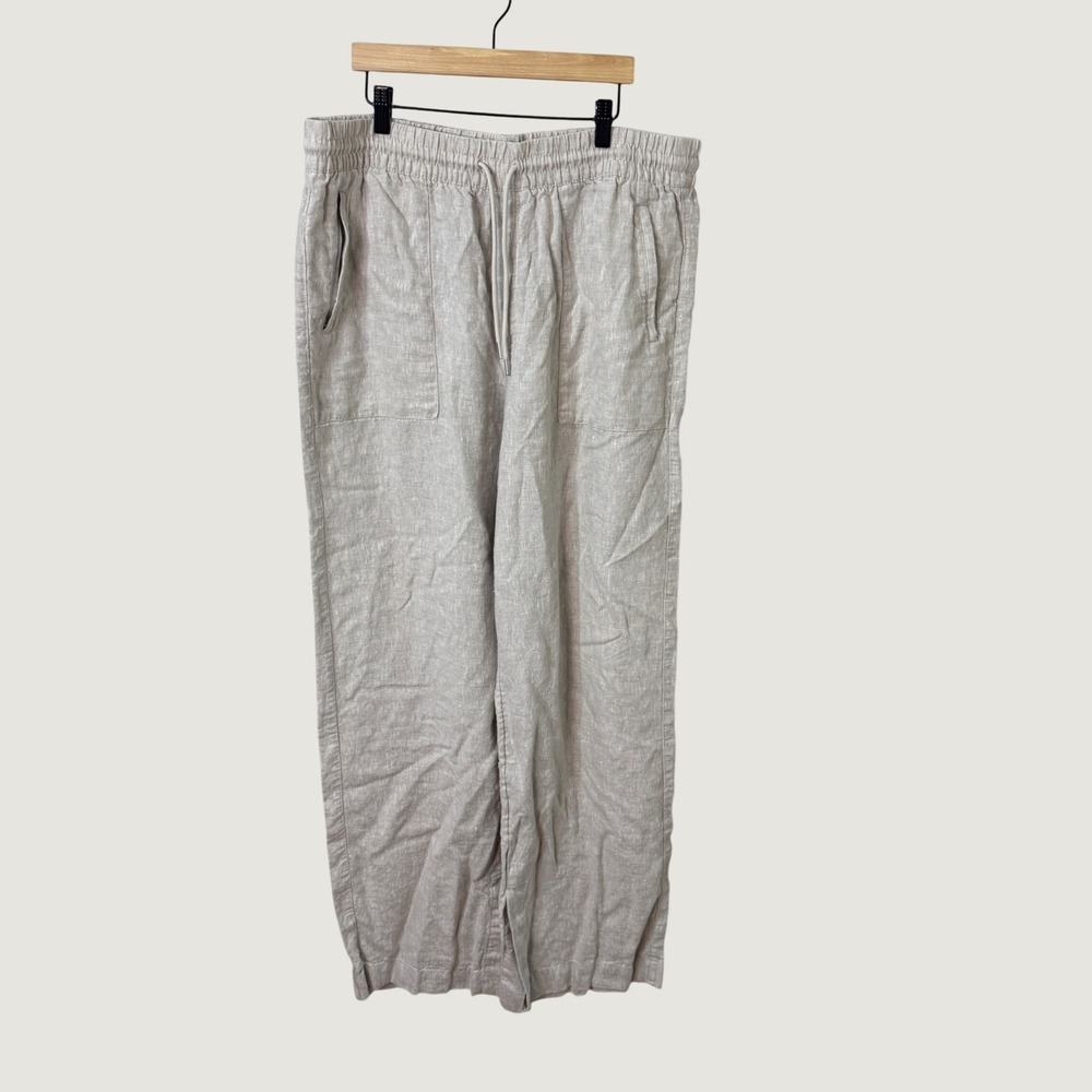 Athleta Linen Wide Leg Pants Beige XL Tall Coastal Fall Boho Casual Neutral
